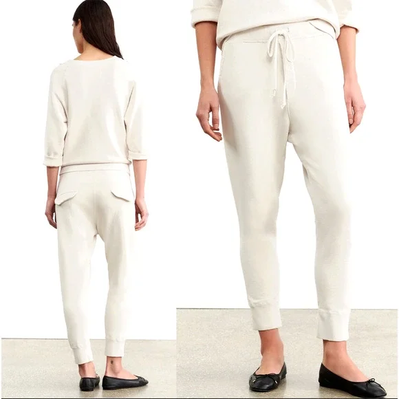 NWT Nili Lotan XS Nolan $290 Ivory Cotton Pants Drop Crotch Paris Sweats Joggers